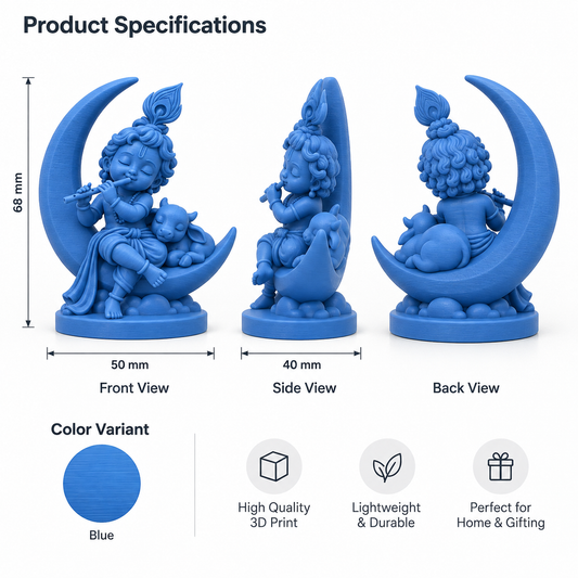 Little Krishna Figurine - Crescent Moon & Calf