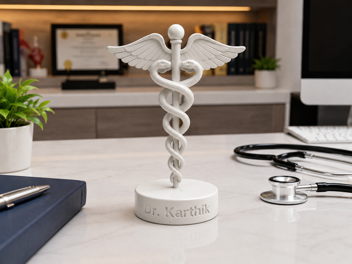 Personalized Doctor Statue - Caduceus Design