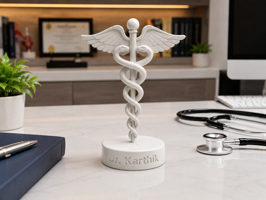 Personalized Doctor Statue - Caduceus Design