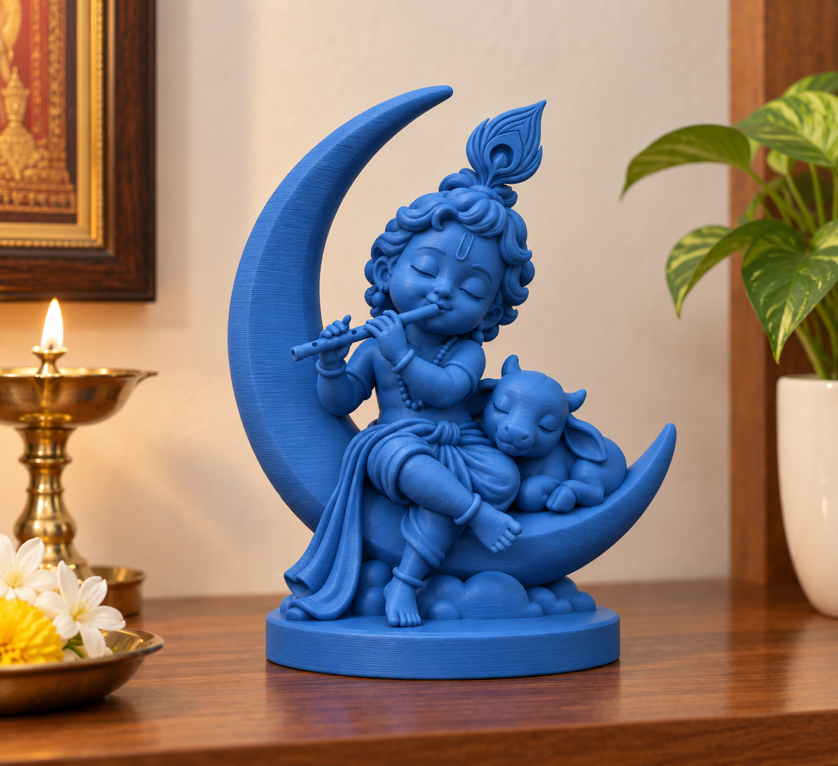 Little Krishna Figurine - Crescent Moon & Calf